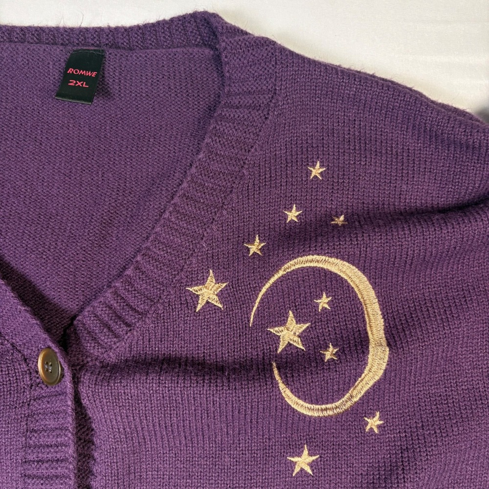 Romwe Purple Celestial Moon Stars Cropped Cardigan Sweater Womens 2XL - Picture 3 of 7